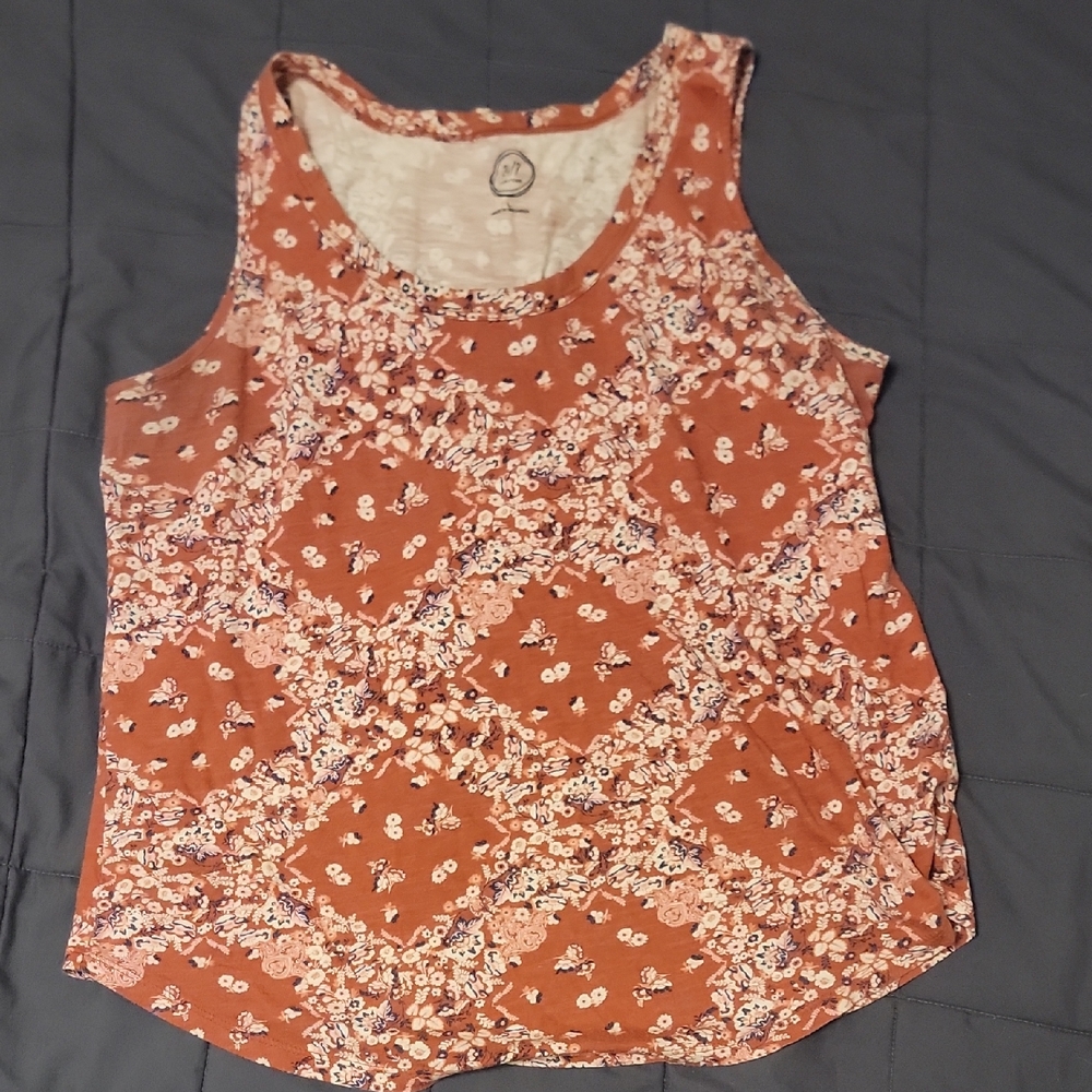 Maurices Rust Orange Floral Scoop Neck Tank